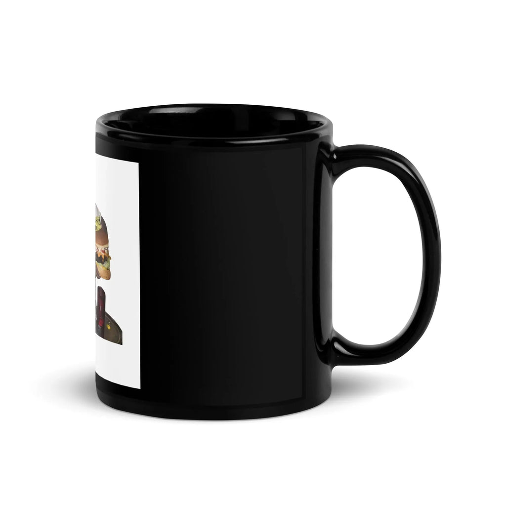 Black Glossy Mug Man Eating Burger like it's his job - PremiumBrandGoods