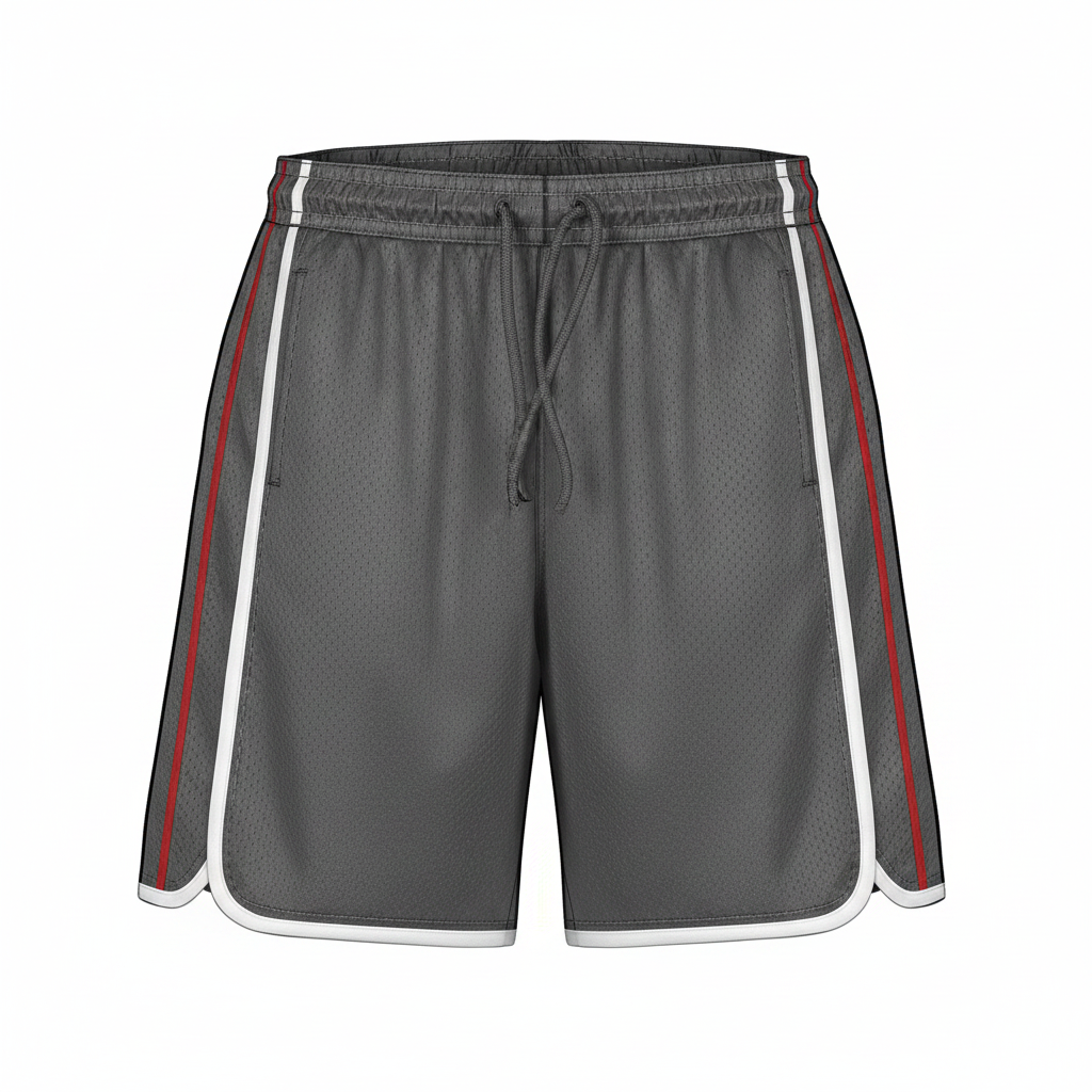 Men's Activewear Dazzle Shorts in Charcoal with white and red stripes