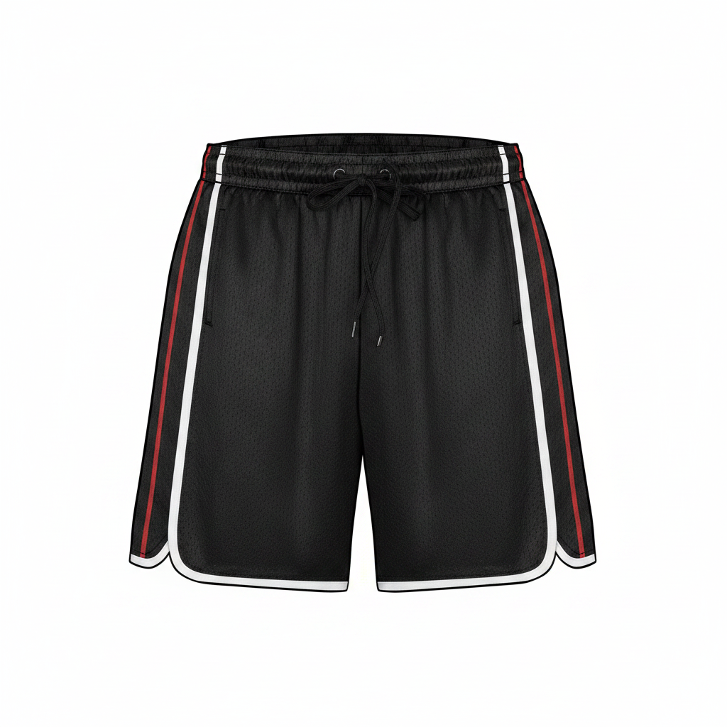 Men's Activewear Dazzle Shorts in Black with white and red stripes
