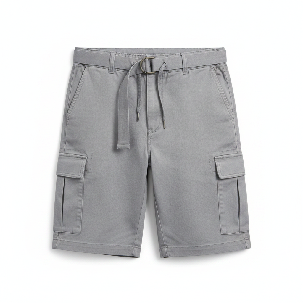 Men's Belted Cargo Shorts in Silver on white background