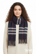 Blue Plaid Scarf Ultra Plush Pashmina Wool Blend 6ft Long Unisex Navy