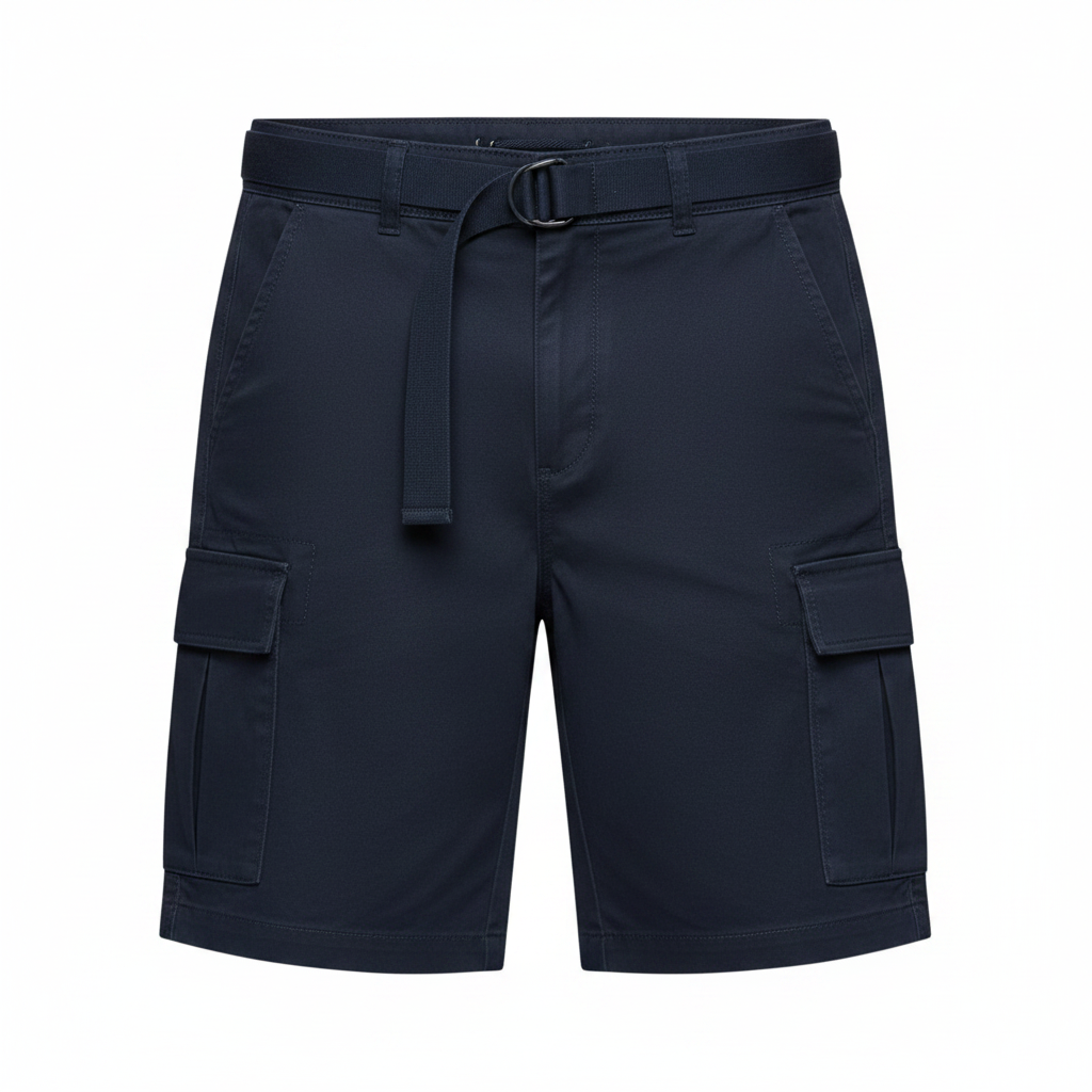 Men's Premium 100% Cotton Twill Cargo Shorts with Adjustable Belt