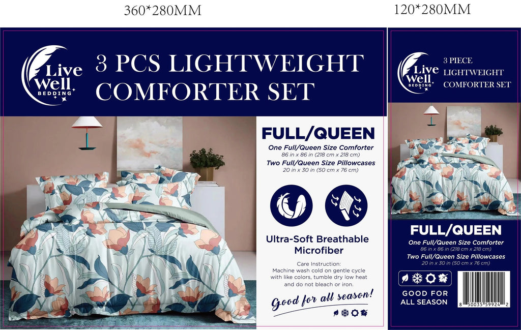 LiveWell Bedding 3 Piece Lightweight Comforter Set (6 Styles) - PremiumBrandGoods