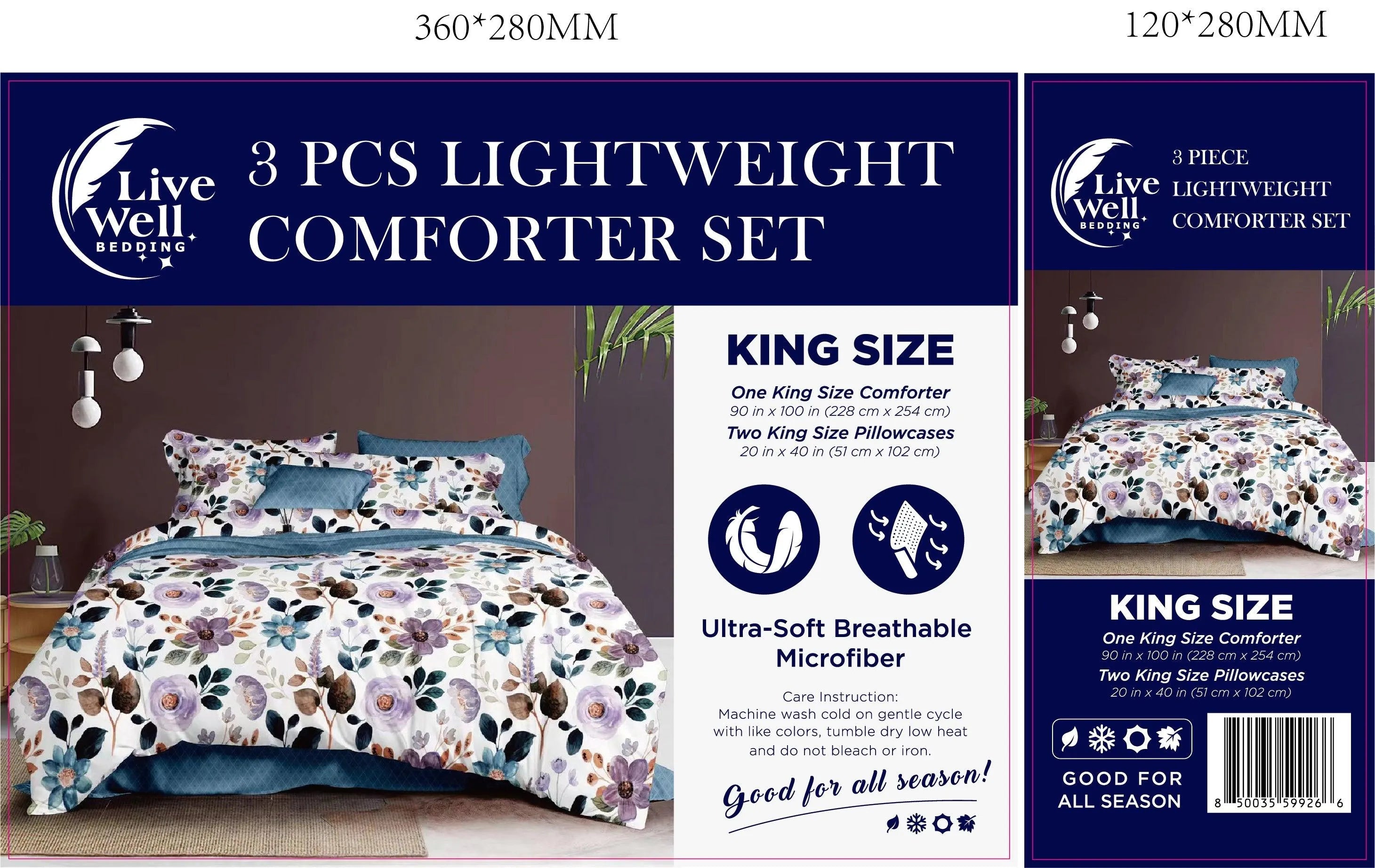 LiveWell Bedding 3 Piece Lightweight Comforter Set (6 Styles) - PremiumBrandGoods