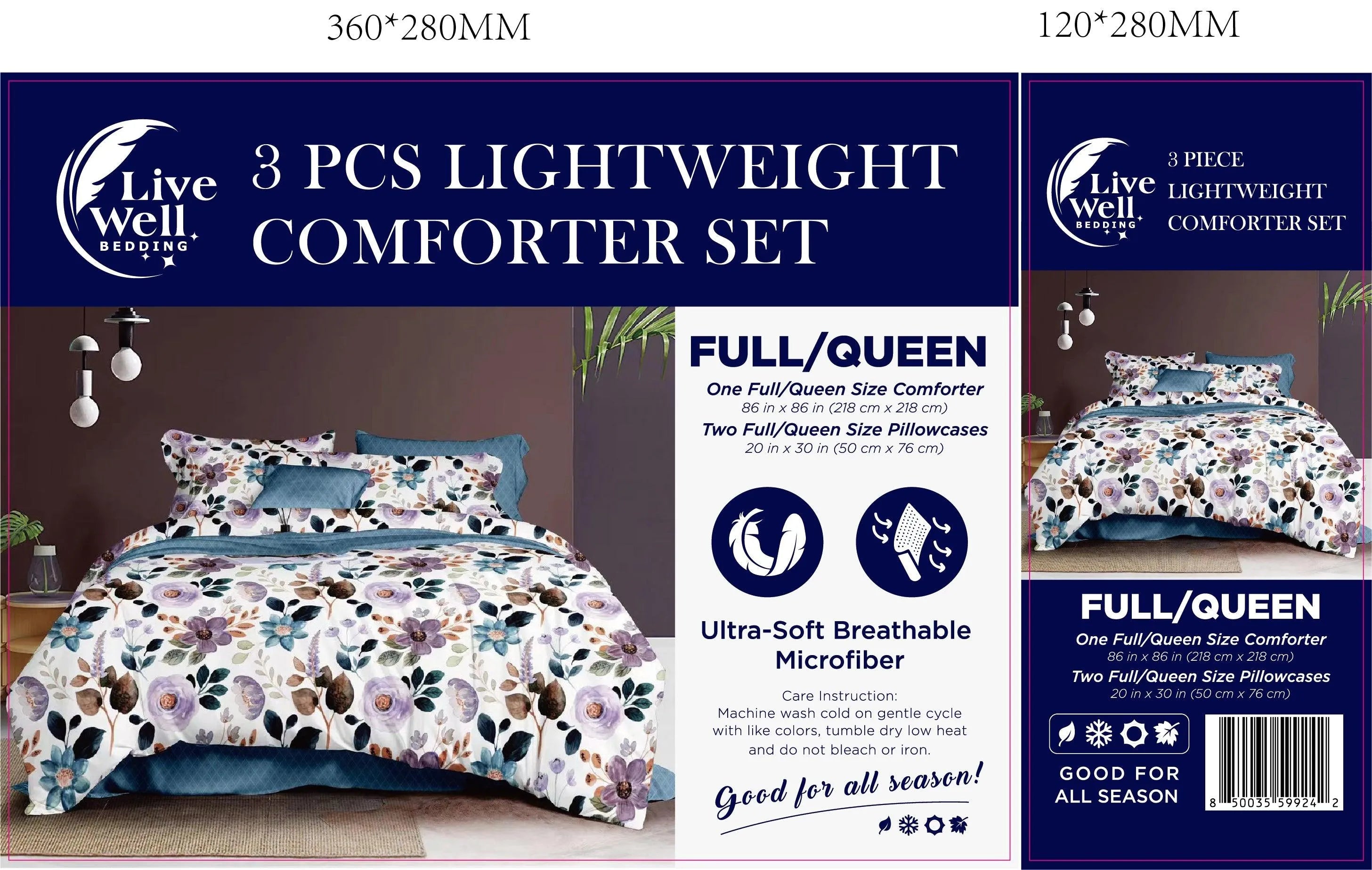 LiveWell Bedding 3 Piece Lightweight Comforter Set (6 Styles) - PremiumBrandGoods
