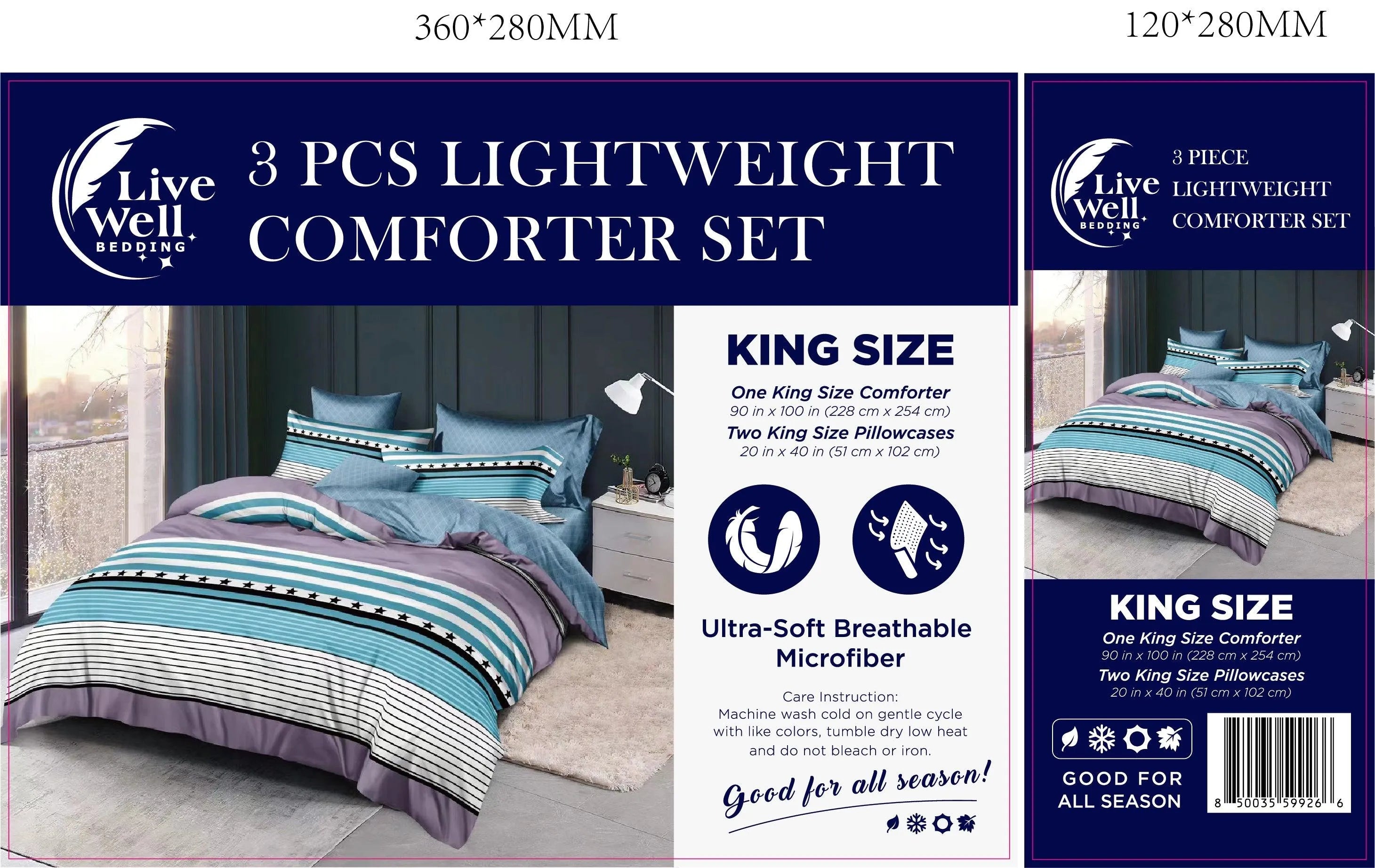 LiveWell Bedding 3 Piece Lightweight Comforter Set (6 Styles) - PremiumBrandGoods