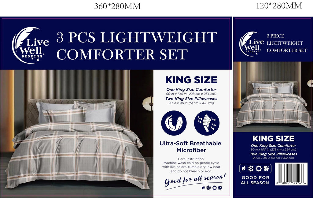 LiveWell Bedding 3 Piece Lightweight Comforter Set (6 Styles) - PremiumBrandGoods