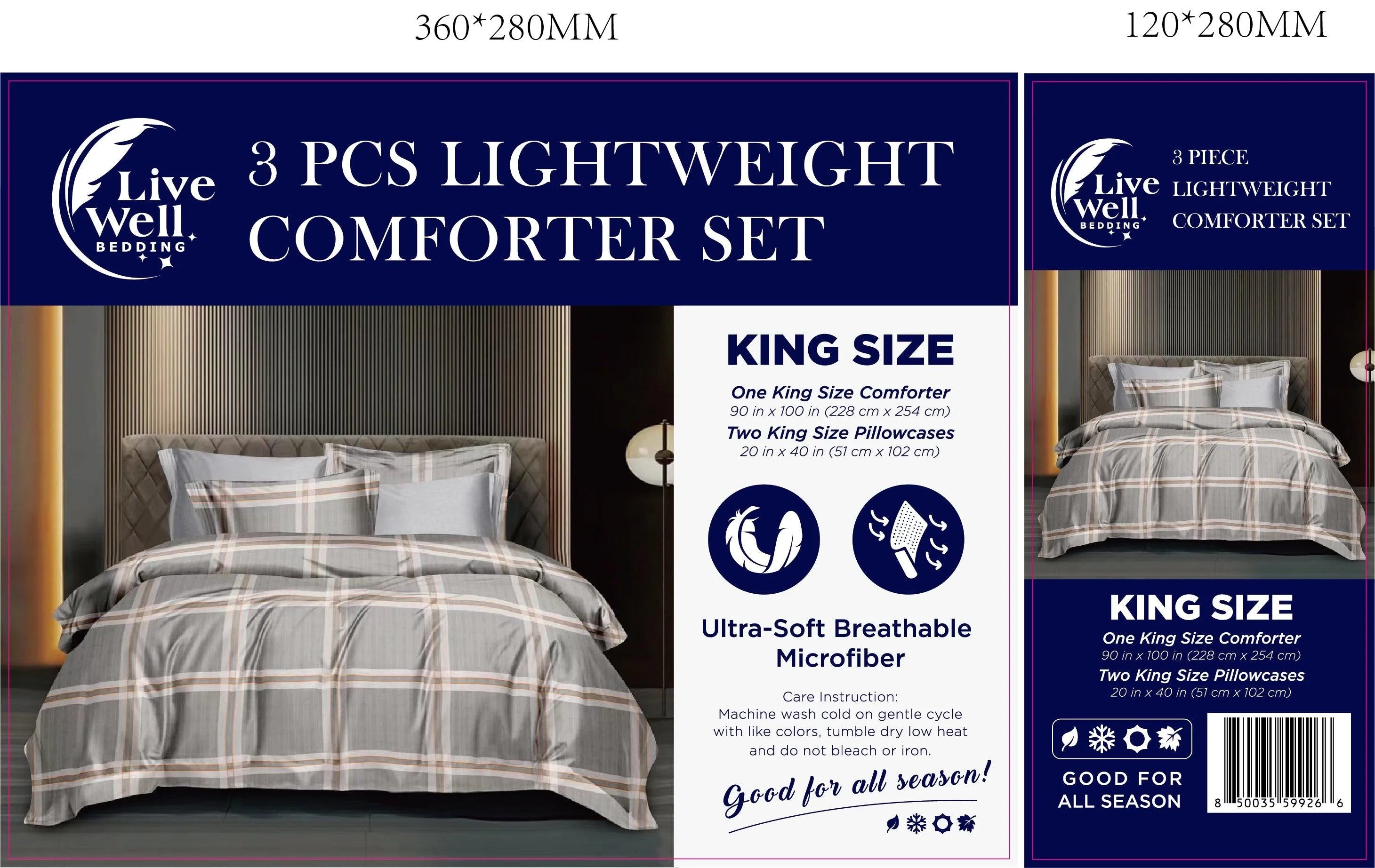 LiveWell Bedding 3 Piece Lightweight Comforter Set (6 Styles) - PremiumBrandGoods