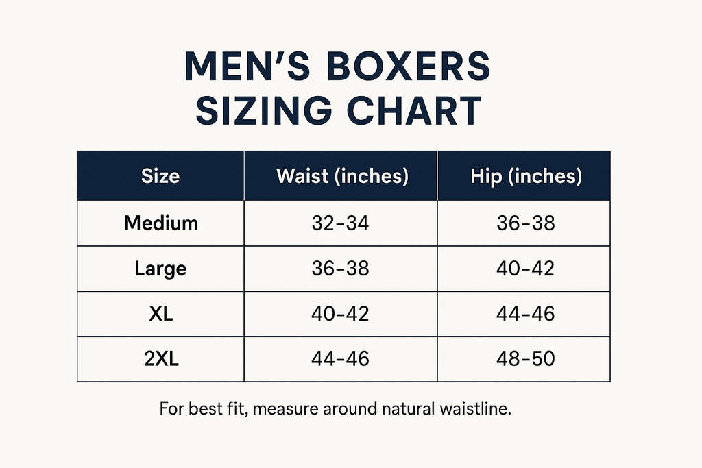 Men's Boxers Sizing Chart