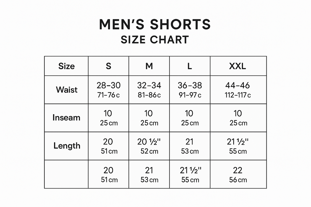 Men's Shorts Size Chart