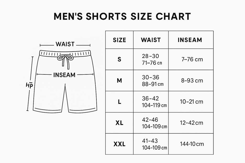 Men's shorts size chart