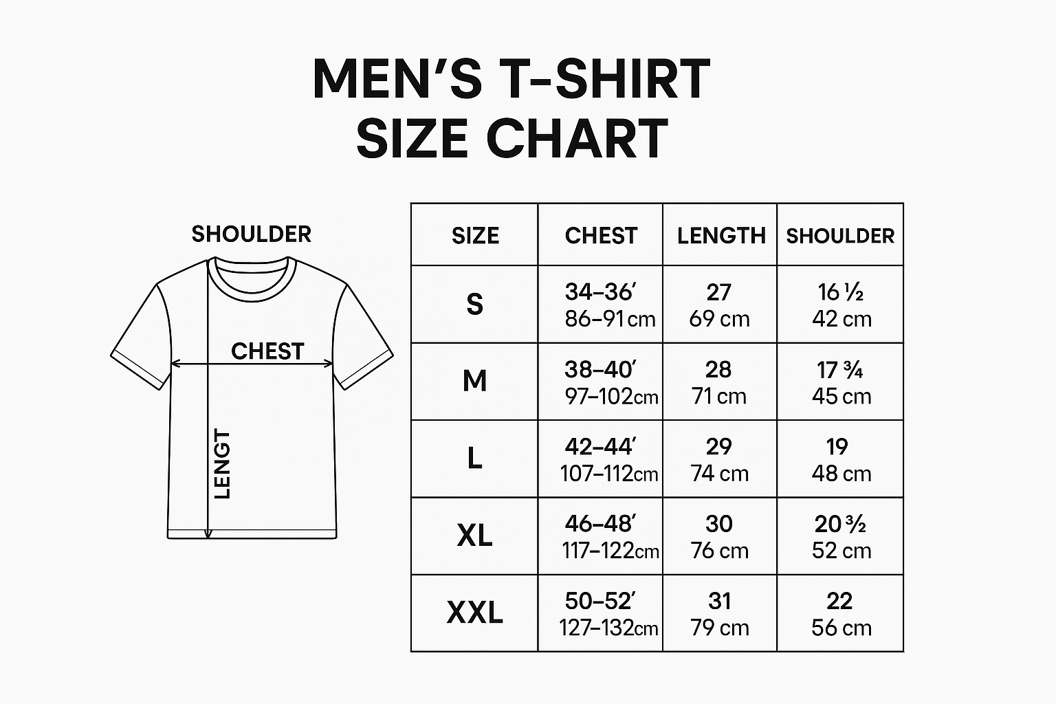 Men's t-shirt size chart