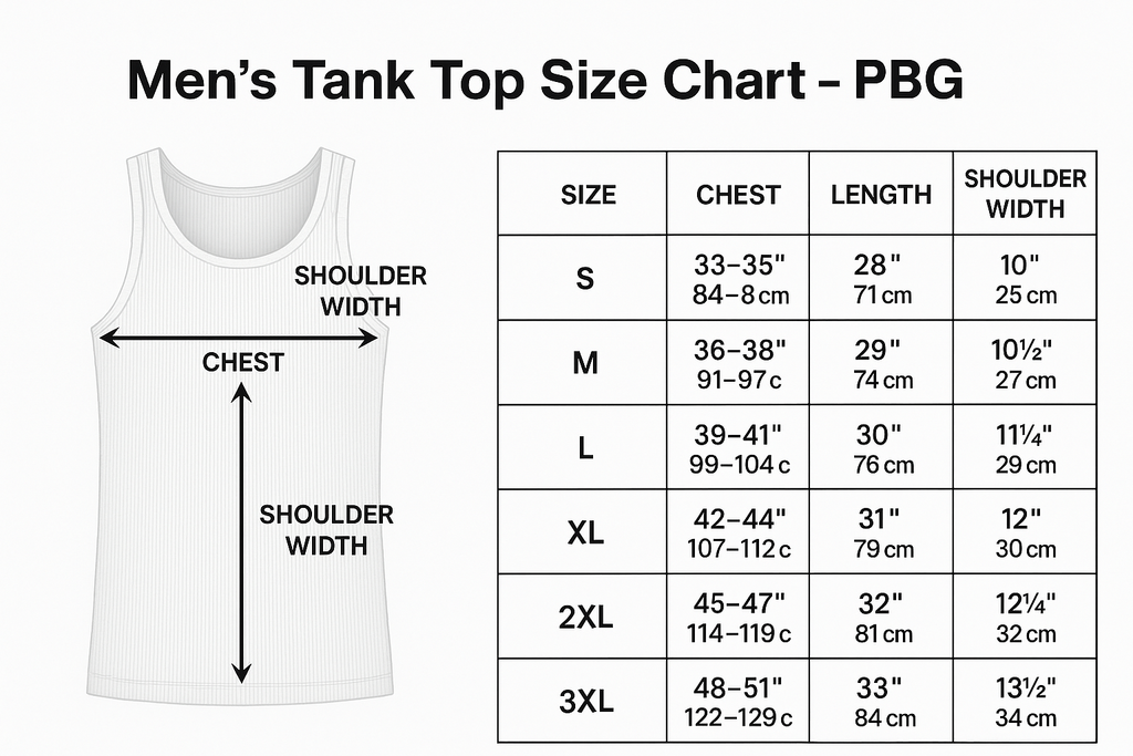 Men's Tank Top Size Chart - PBG