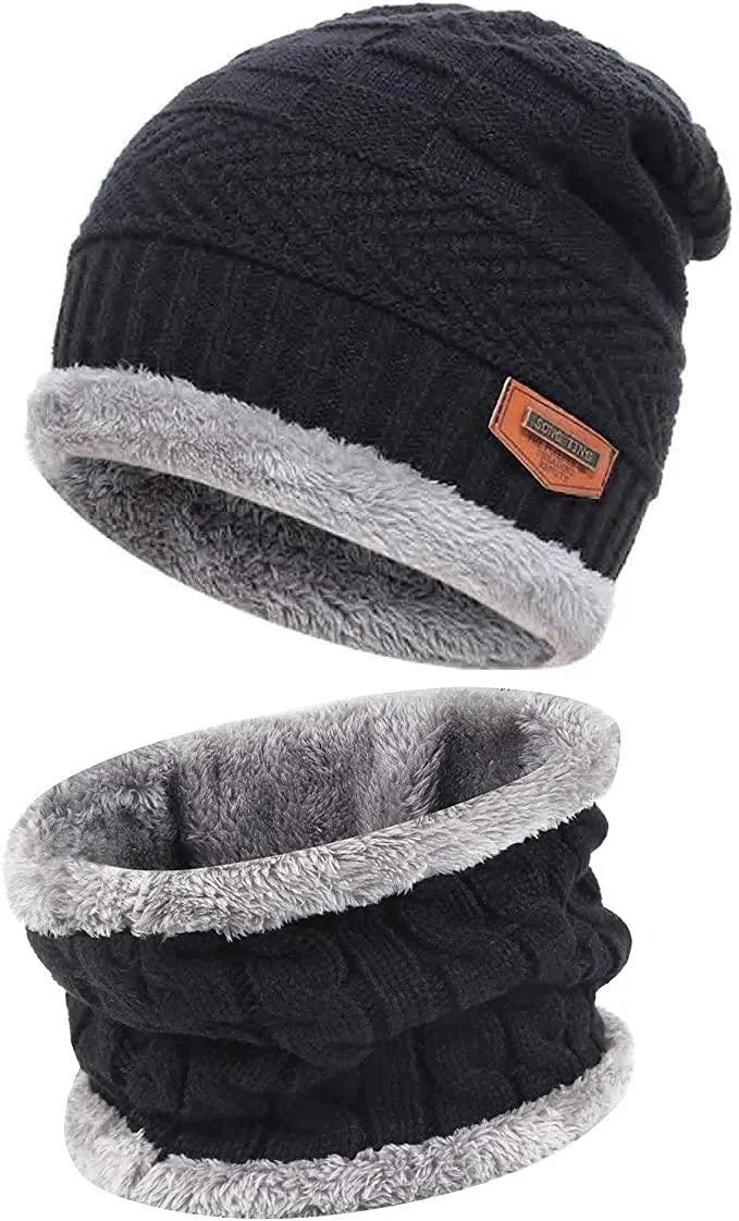 Mens Womens Winter Beanie Hat Scarf Set Warm Knit Hat Thick Fleece Lined Winter Cap Neck Warmer for Men Women - PremiumBrandGoods
