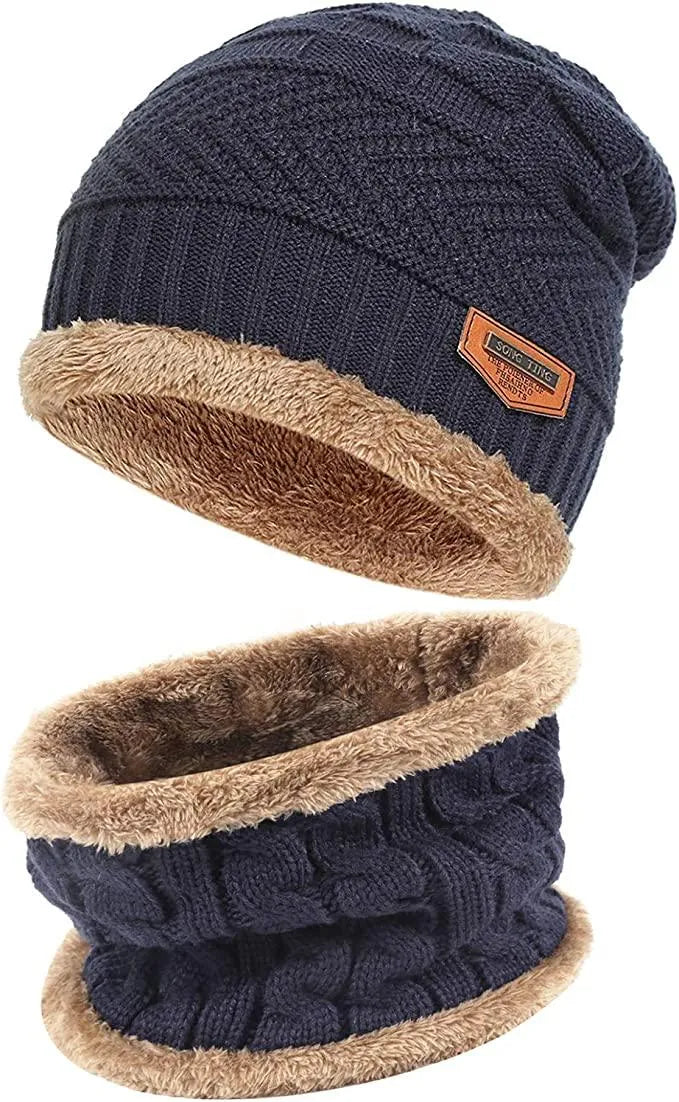 Mens Womens Winter Beanie Hat Scarf Set Warm Knit Hat Thick Fleece Lined Winter Cap Neck Warmer for Men Women - PremiumBrandGoods