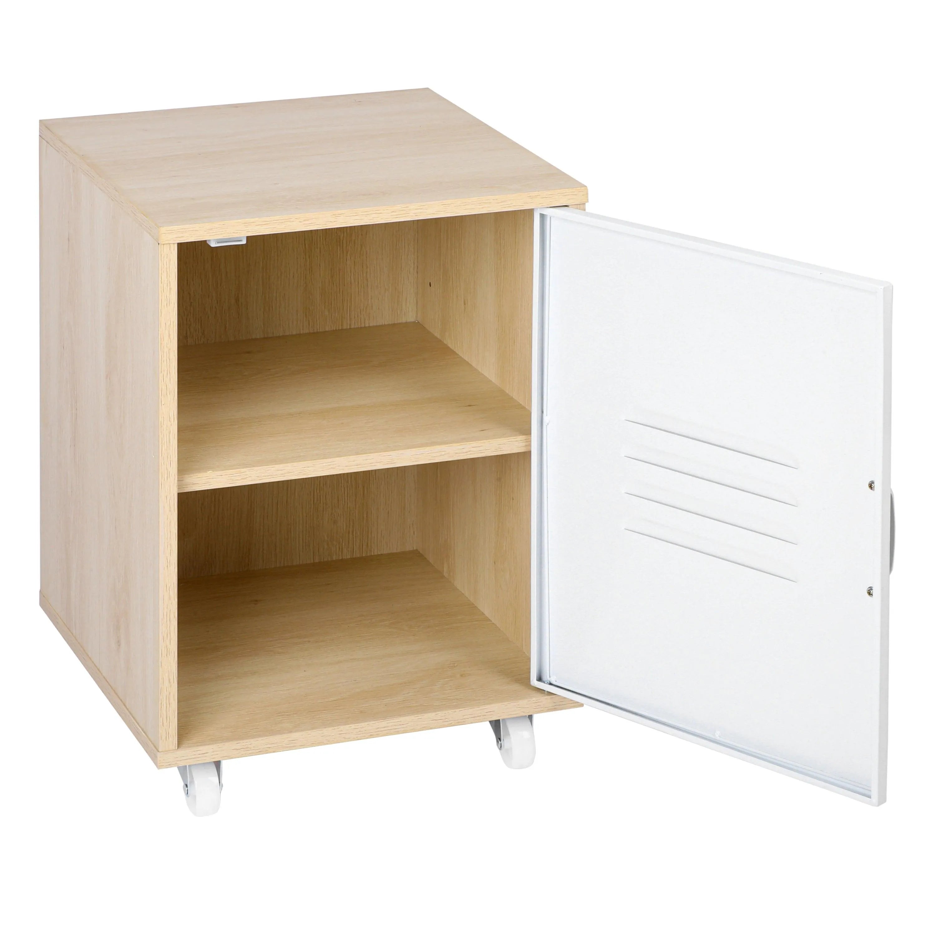 Moline wheel cabinet，1-Door Stand，Industrial Bedside Table - PremiumBrandGoods