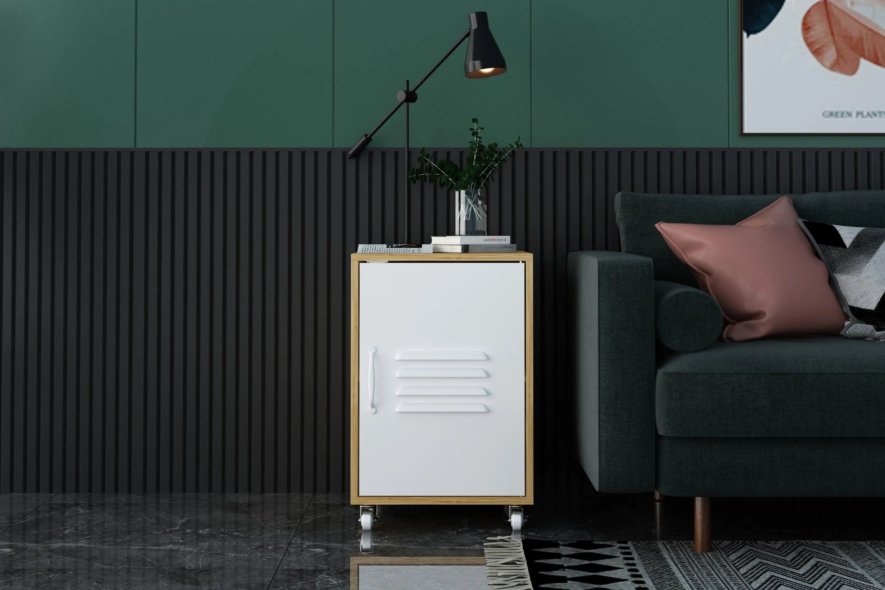 Moline wheel cabinet，1-Door Stand，Industrial Bedside Table - PremiumBrandGoods