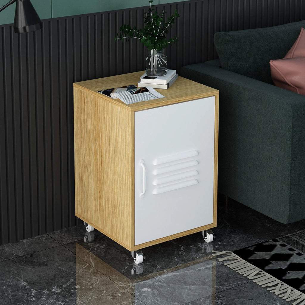 Moline wheel cabinet，1-Door Stand，Industrial Bedside Table - PremiumBrandGoods