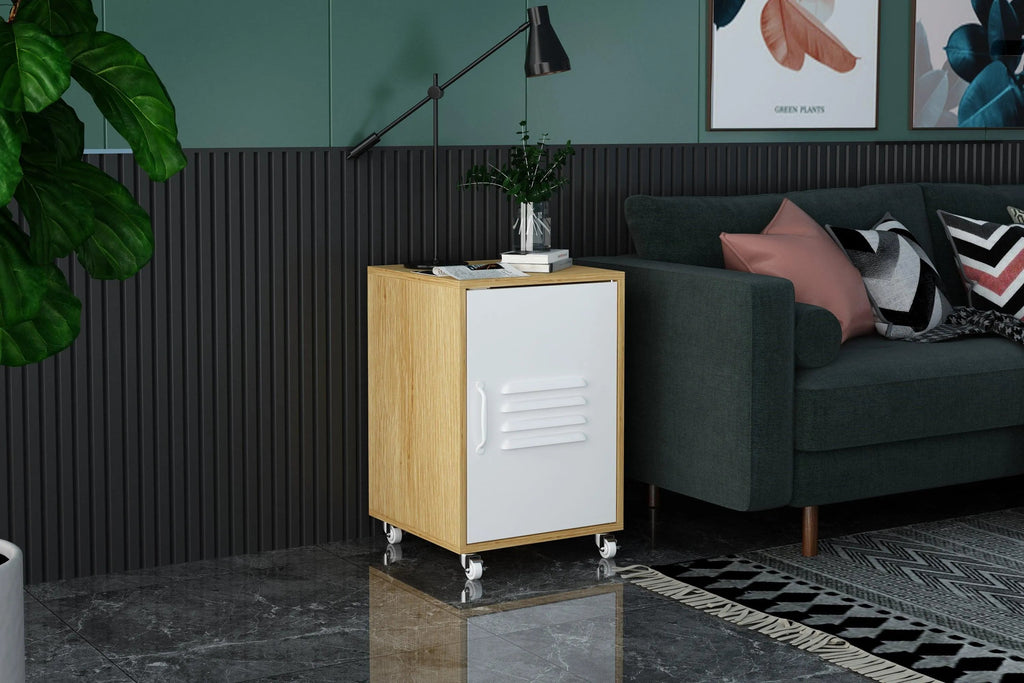 Moline wheel cabinet，1-Door Stand，Industrial Bedside Table - PremiumBrandGoods