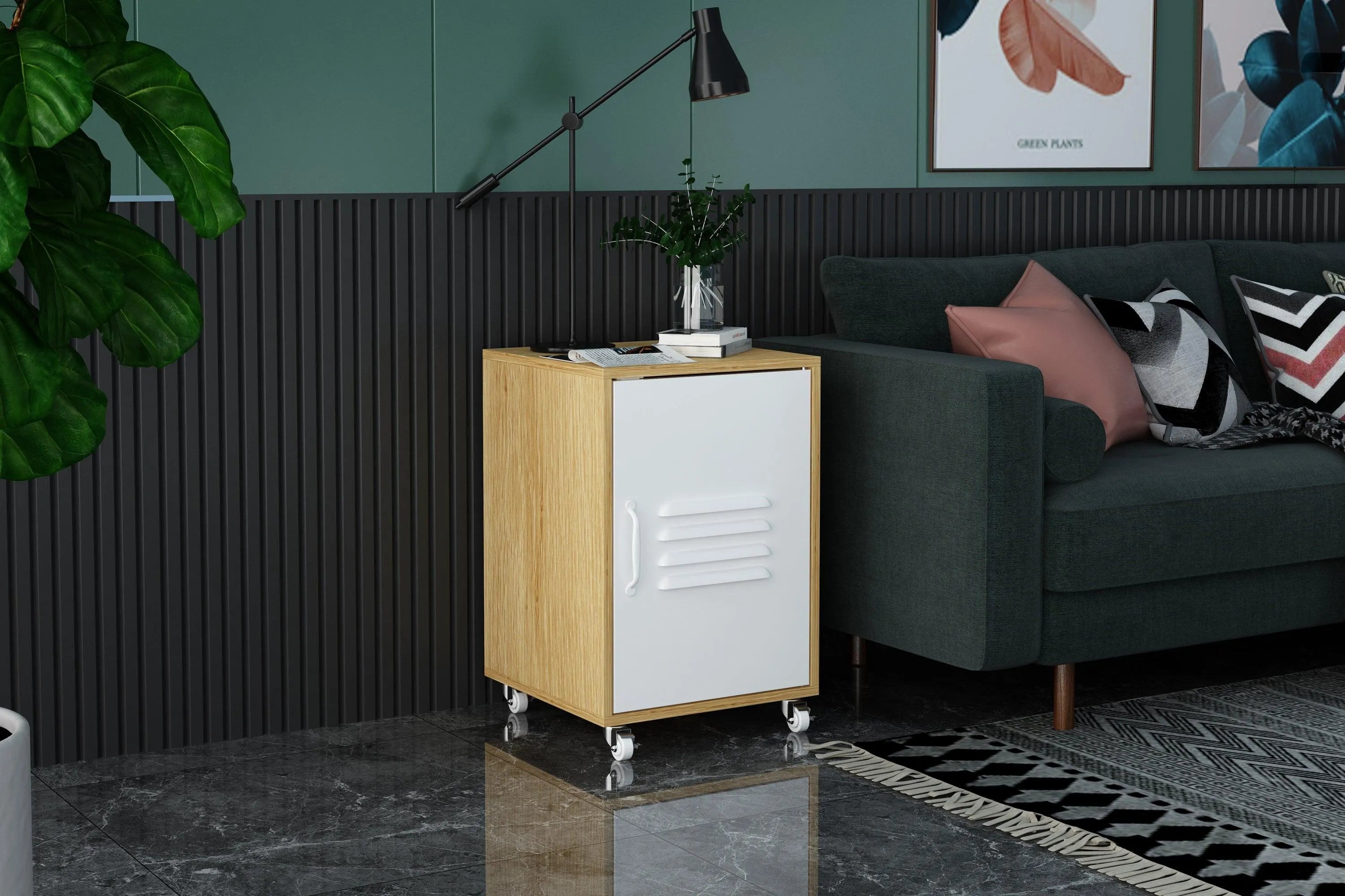 Moline wheel cabinet，1-Door Stand，Industrial Bedside Table - PremiumBrandGoods