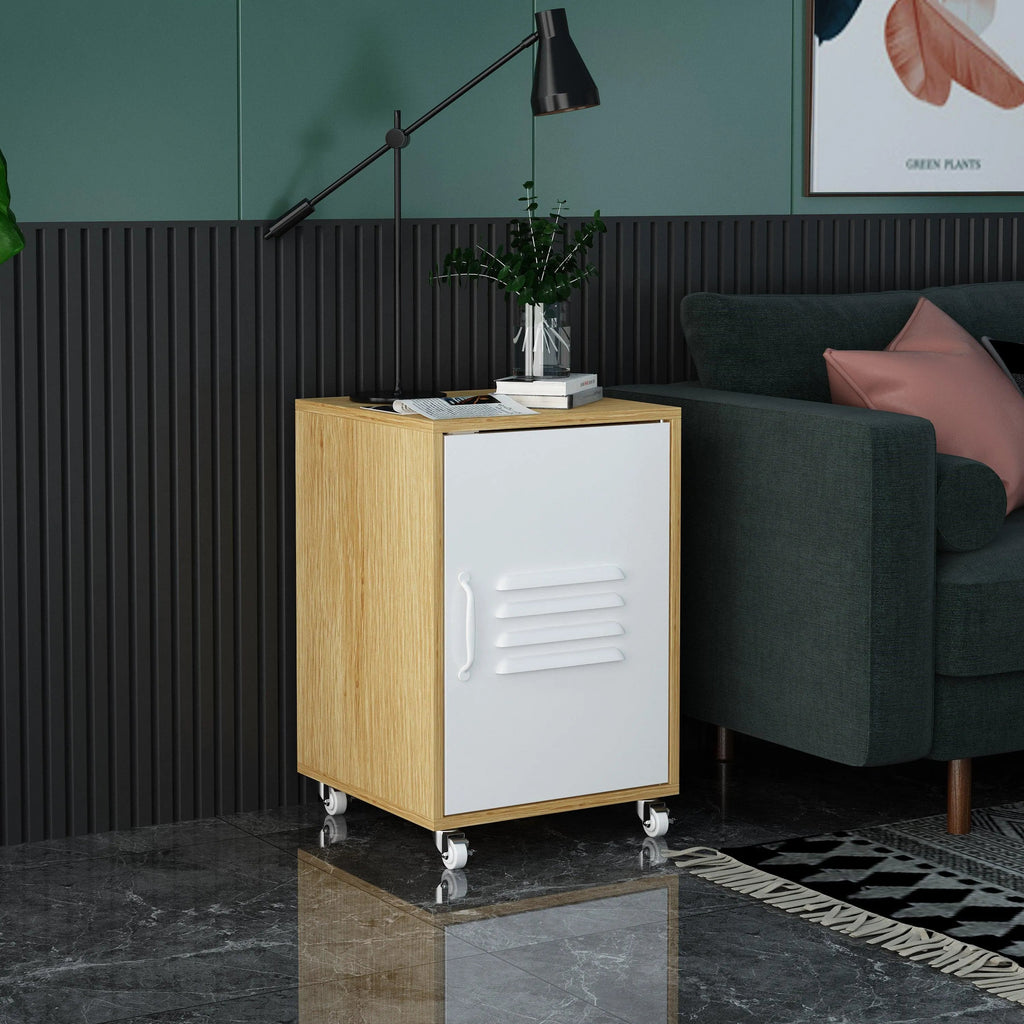 Moline wheel cabinet，1-Door Stand，Industrial Bedside Table - PremiumBrandGoods