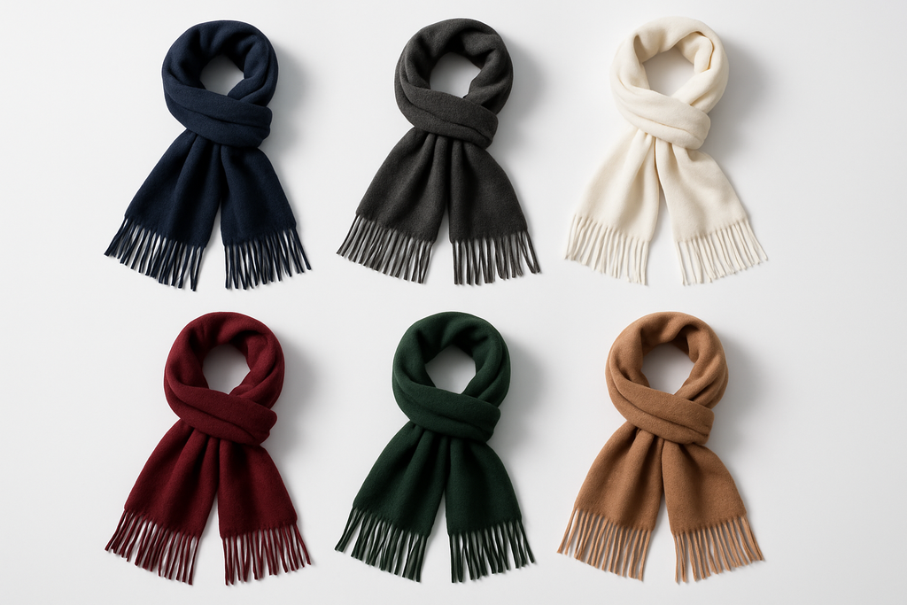 Multi-color cashmere scarves on white background