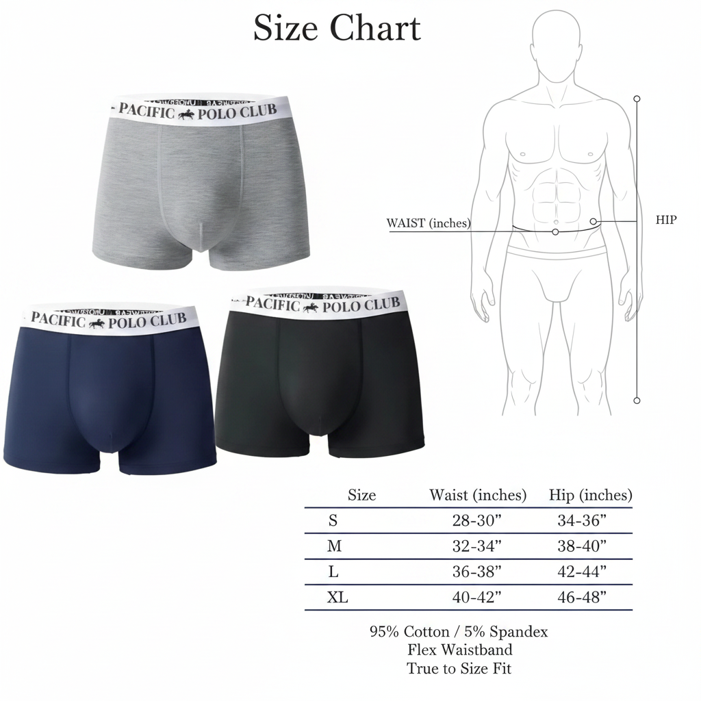 Men's 6-Pack Pacific Polo Premium 95% Cotton Boxer Briefs