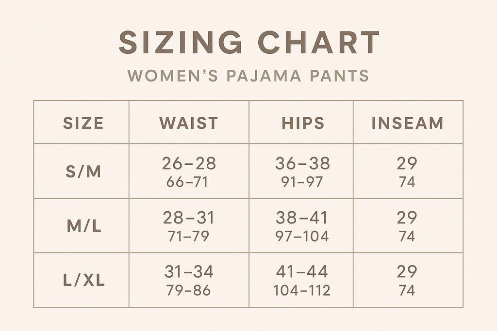 Pajama Pants Sizing Chart
