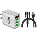 PBG 3 port LED Display Wall Charger and 3 in 1 Cable Bundle Black - PremiumBrandGoods