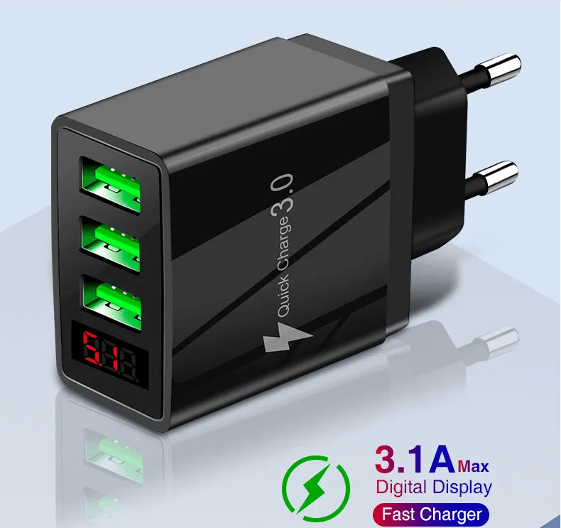 PBG 3 port LED Display Wall Charger and 3 in 1 Cable Bundle Blue - PremiumBrandGoods