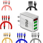 PBG 3 port LED Display Wall Charger and 3 in 1 Cable Bundle Blue - PremiumBrandGoods