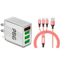 PBG 3 port LED Display Wall Charger and 3 in 1 Cable Bundle Pink - PremiumBrandGoods