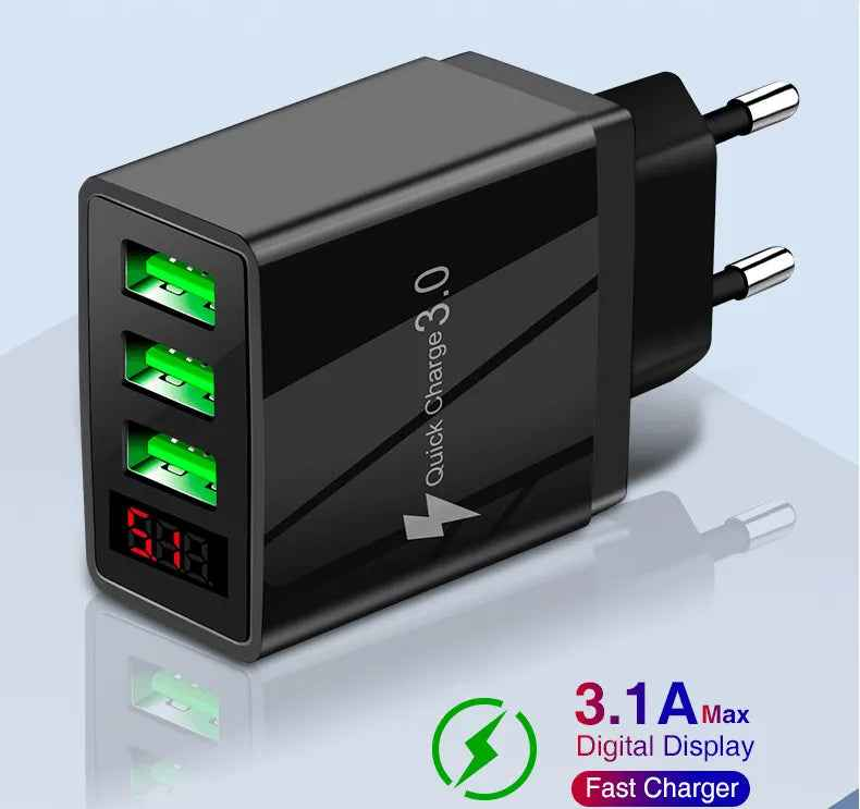 PBG 3-in-1 Fast Charging Cable with LED Display Wall Charger