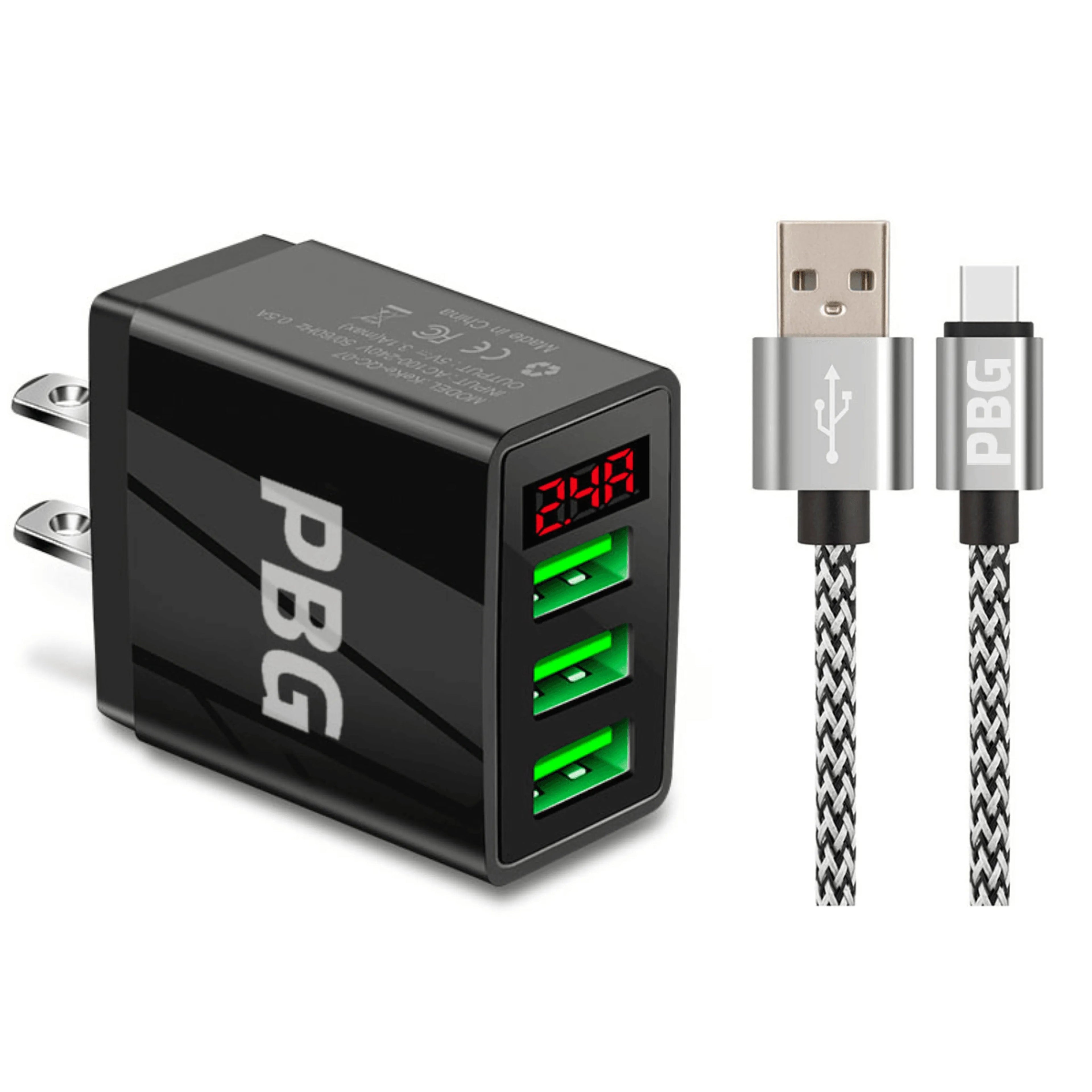 PBG 3 port LED Display Wall Charger and XL10FT Charger Compatible for Iphone Cable Bundle - PremiumBrandGoods