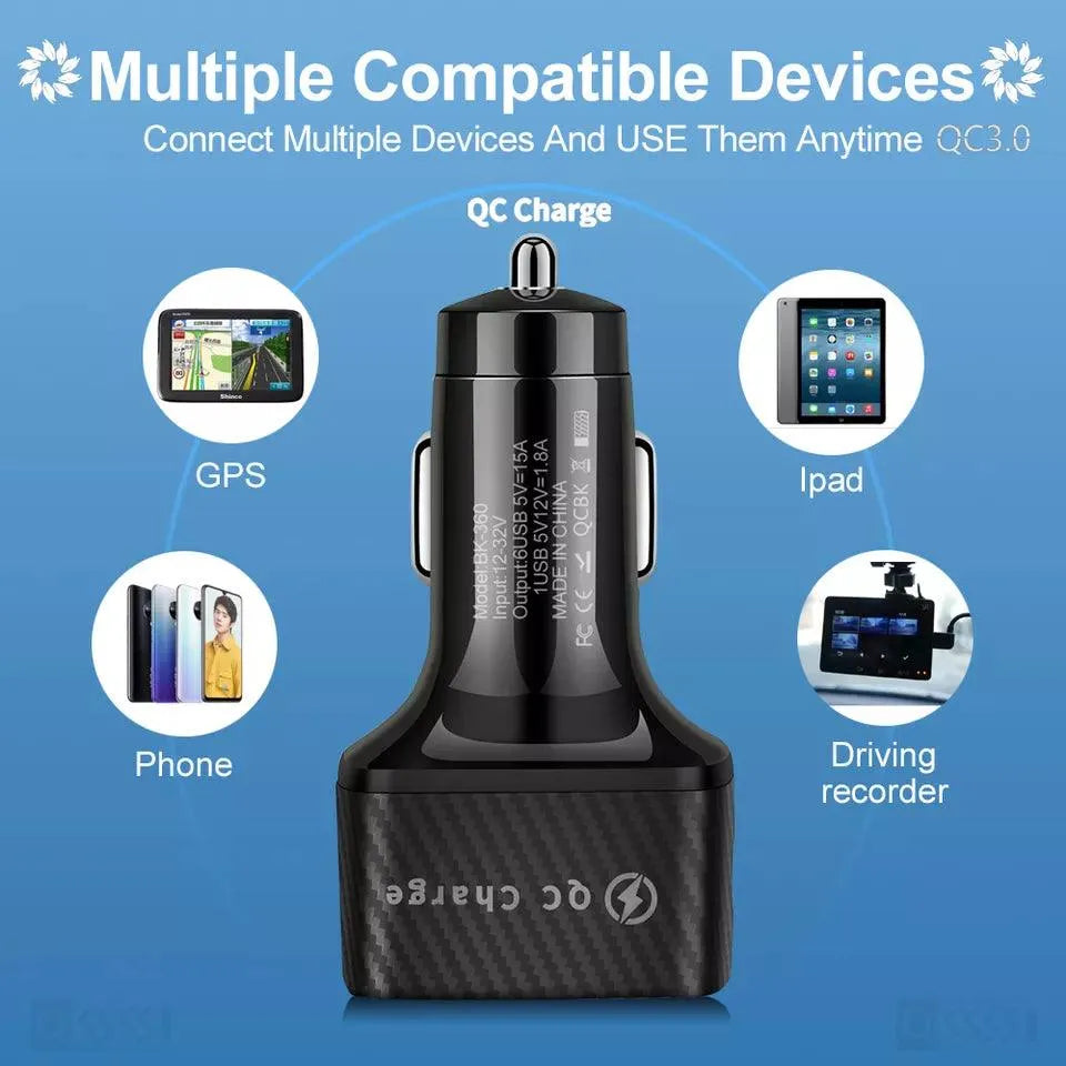 PBG 3 Port LED Voltage Wall Charger and 6 Port Car Charger Black/Black - PremiumBrandGoods