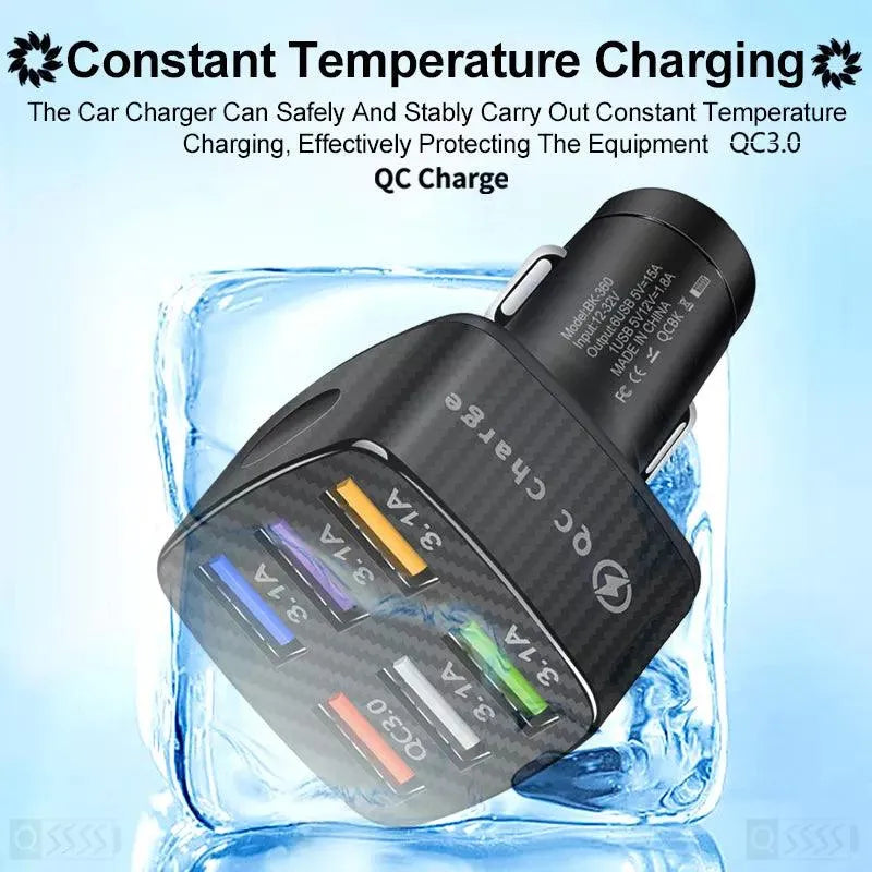 PBG 3 Port LED Voltage Wall Charger and 6 Port Car Charger Black/Black - PremiumBrandGoods