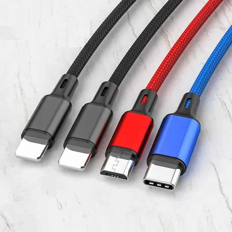 PBG 4-in-1 Charging Cable - 3A Nylon Braided, Multi-Device Compatibility