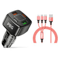 PBG 4 Port Car Charger and 4FT - 3 in 1 Nylon Cable Combo Pink - PremiumBrandGoods