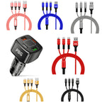 PBG 4 Port Car Charger and 4FT - 3 in 1 Nylon Cable Combo Pink - PremiumBrandGoods