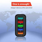 PBG Black 5-Port LED Wall Charger & QC 3-in-1 Nylon Braided Fast Charging Cable