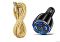 Black 5-Port USB Fast Car Charger with LED, 10FT iPhone Cable - Quick Charge 3.0