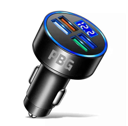 PBG 4-Port USB Car Charger with LED Voltage Display - Universal & Fast