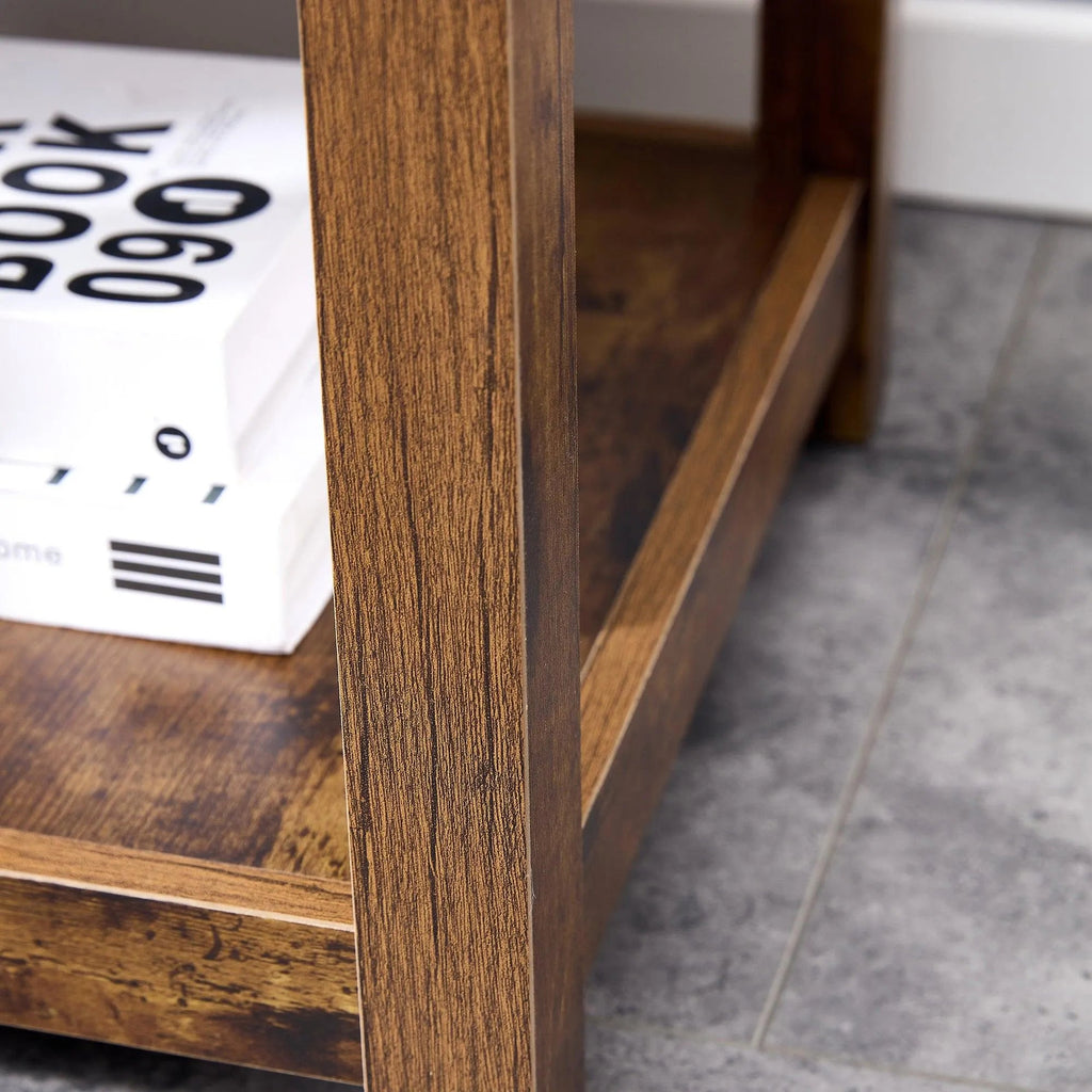 Rustic Brown Side Table , 2-Tier Small Space End Table ,Modern Night Stand, Sofa table, Side Table with Storage Shelve - PremiumBrandGoods