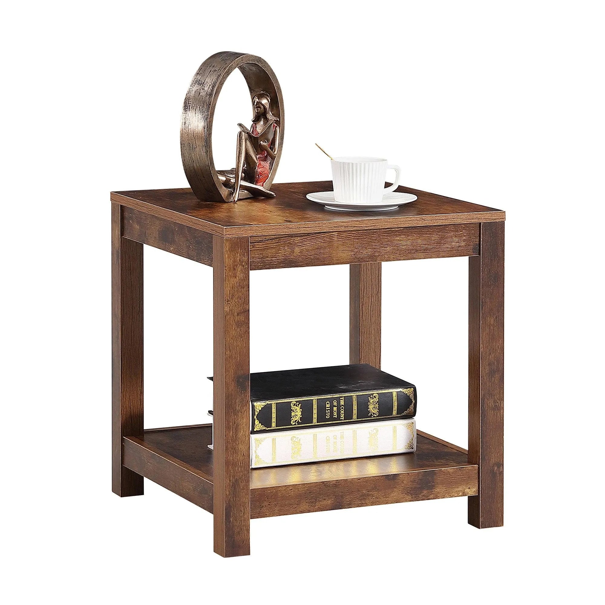 Rustic Brown Side Table , 2-Tier Small Space End Table ,Modern Night Stand, Sofa table, Side Table with Storage Shelve - PremiumBrandGoods