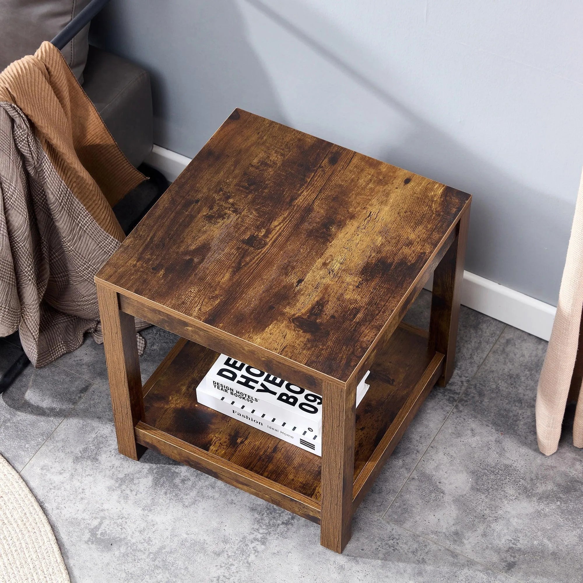 Rustic Brown Side Table , 2-Tier Small Space End Table ,Modern Night Stand, Sofa table, Side Table with Storage Shelve - PremiumBrandGoods