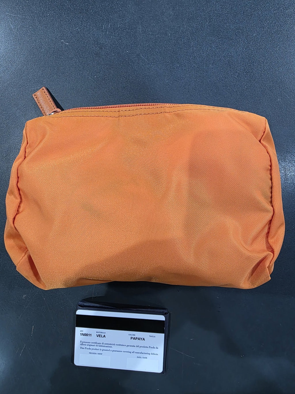 Prada Vela Orange Nylon Beauty Bag Cosmetic Makeup Case 100% Authentic
