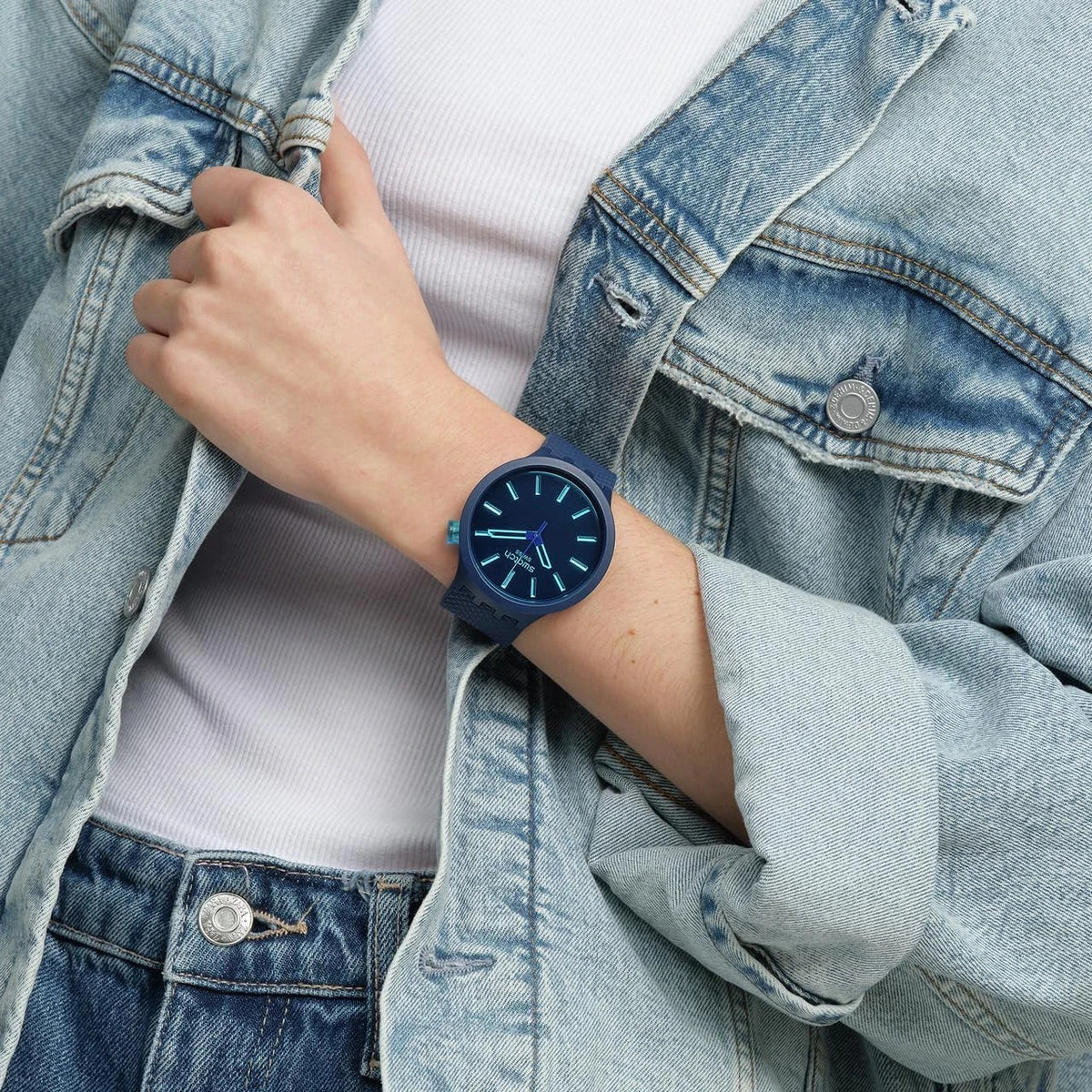 Swatch INDIGO GLOW BIG BOLD SB05N113 Wristwatch New In Box