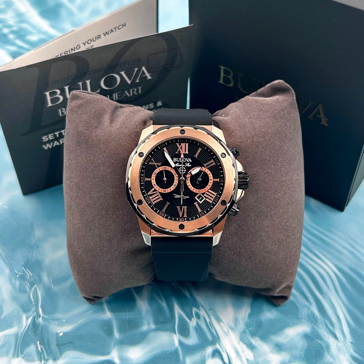 Bulova 98B104 Men's Marine Star Black Dial Black Rubber Strap Quartz Watch - product image