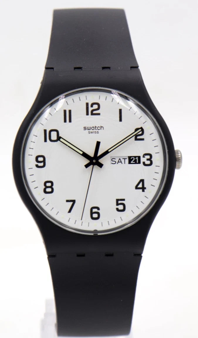 New Swiss Swatch Originals CLASSIC TWICE AGAIN Black Day-Date Watch SO29B703 $90
