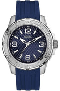 GUESS Men W0682G1 Blue Dial Blue Silicone Strap Screw Crown Analog Watch New